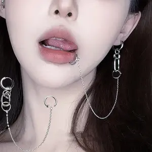 Non-piercing lip clip integrated earrings, trendy minimalist cool style, unique earrings, no need for piercing, lip ring earrings conch Tassel Long Surgical Steel Stud Set Round Fashion Stainless Cubic Zirconia Gift Diamond Inlaid Flower Floral Threader
