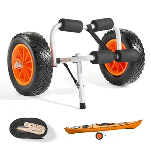 Kayak Cart 200 Lbs Foldable Canoe Carrier With 10-Inch Solid Rubber Tires And Adjustable Telescoping Handle For Easy Transport On Beach Sand Trails And Multiple Boat Types, Heavy-Duty Frame, Fold Flat For Storage