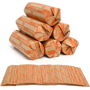 105 PCS Striped Flat Coin Wrappers Quarters Rolls Only, Orange (105 PCS - Quarters)