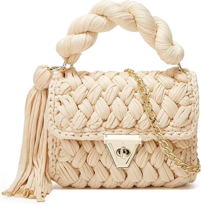 Women's Tote Bags Chunky Yarn Crochet Crossbody Shoulder Bag DIY Knot Purse Knit Woven Handbag Evening Bag Clutch