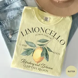 Comfort colors Limoncello Tee, Refreshing Lemon Graphic T-Shirt, Italian Summer Shirt, Citrus Fruit Design Tee, Amalfi Coast Vacation Aesthetic Unisex Top- HnhDessign Clothing