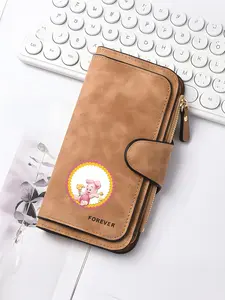 Long wallet Piglet pattern fashion card holder, snap closure, zipper wallet|Themed graphic wallet Durable Fashion Wallet