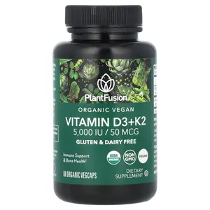 PlantFusion Organic Vegan Vitamin D3+ K2, 5,000 IU/50 mcg, 60 Organic VegCaps