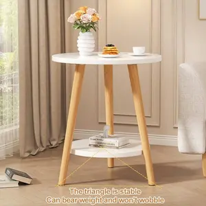 Modern Double-Layer, Coffee Table, Sofa Side Small Round Table, High-End Corner Table Bedroom Nightstand Storage Shelf Home Decor, Single Layer