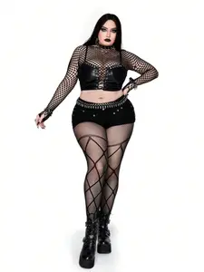 High Elasticity Fishnet Pantyhose, Fashionable Girl Sexy Tattoo Jacquard Lace Cutout, Trendy Skinny Trousers for All Seasons