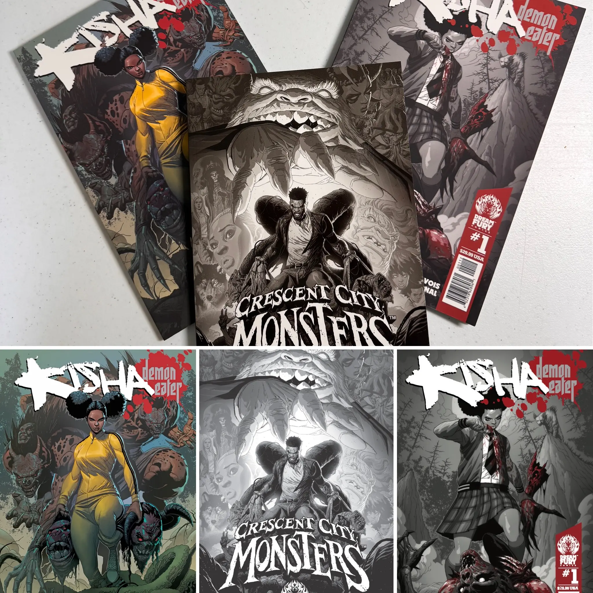 Dream Fury Comics Bundle - Supernatural Horror Graphic Novels Comic Books Featuring KISHA Demon Eater & Crescent City Monsters Full Color & B/W Editions