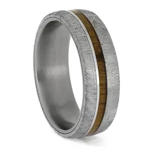 Meteorite Ring with Teak and Platinum Pinstripes