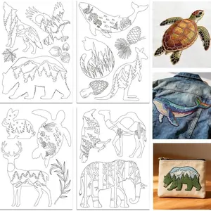 Stick & Stitch Water Soluble Embroidery Stabilizer,Pre-Printed Animal & Forest Plant Silhouettes Patterns Embroidery Design for Hand Sewing DIY Craft