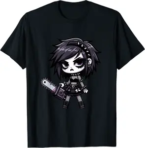 Chainsaw Girl Punk Goth Emo Horror Movie Fan T-Shirt - Taliyaannhun Shop 22B0CM863XF5