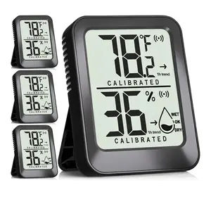 4 Pack Mini Room Thermometer Hygrometer Indoor Temperaure and Humidity  Gauge Meter for ,  Room, Office, Incubator, Greenhouse, Reptile -  Included - Black