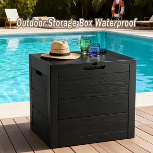 35 Gallon Outdoor Storage Box, Waterproof & UV Resistant Resin Deck Box, Wood-Grain Texture, Lockable Lid, Multi-Use for Patio, Poolside, Indoor Organization