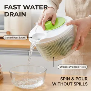 Salad Spinner Large 5L Capacity, Easy to Clean Lettuce Spinner with Bowl, Vegetable Washer Dryer Dishwasher Safe Ideal for Vegetables and Fruits without BPA, Large 4.5 Quart Kitchen Utensils