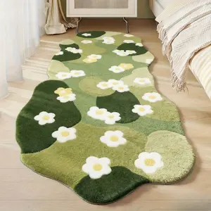 Small fresh green moss special-shaped carpet flower pattern bedroom decoration strip carpet fluffy soft Shaggy Area Rug bedside carpet home washable living room corridor plush carpet warm study lounge thickened non-slip floor mat