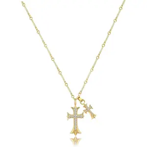 Cross Necklace 14k Gold Plated/Sterling Silver Double Cross Pendant CZ,Cubic Zirconia Cross Necklaces for Women Men Jewelry Birthday Gifts
