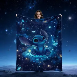 Stitch Starry Sky Pattern Blanket, Creative Digital Print Flannel Throw, Holiday Gift Plaid, Wall Hanging, Sofa Bed Cover, Outdoor Travel Multi-Purpose Rug