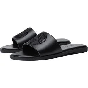 Womens Flat Sandals Dressy Summer Slide Dress Sandals Comfortable Cute Leather Black Sandals for Women