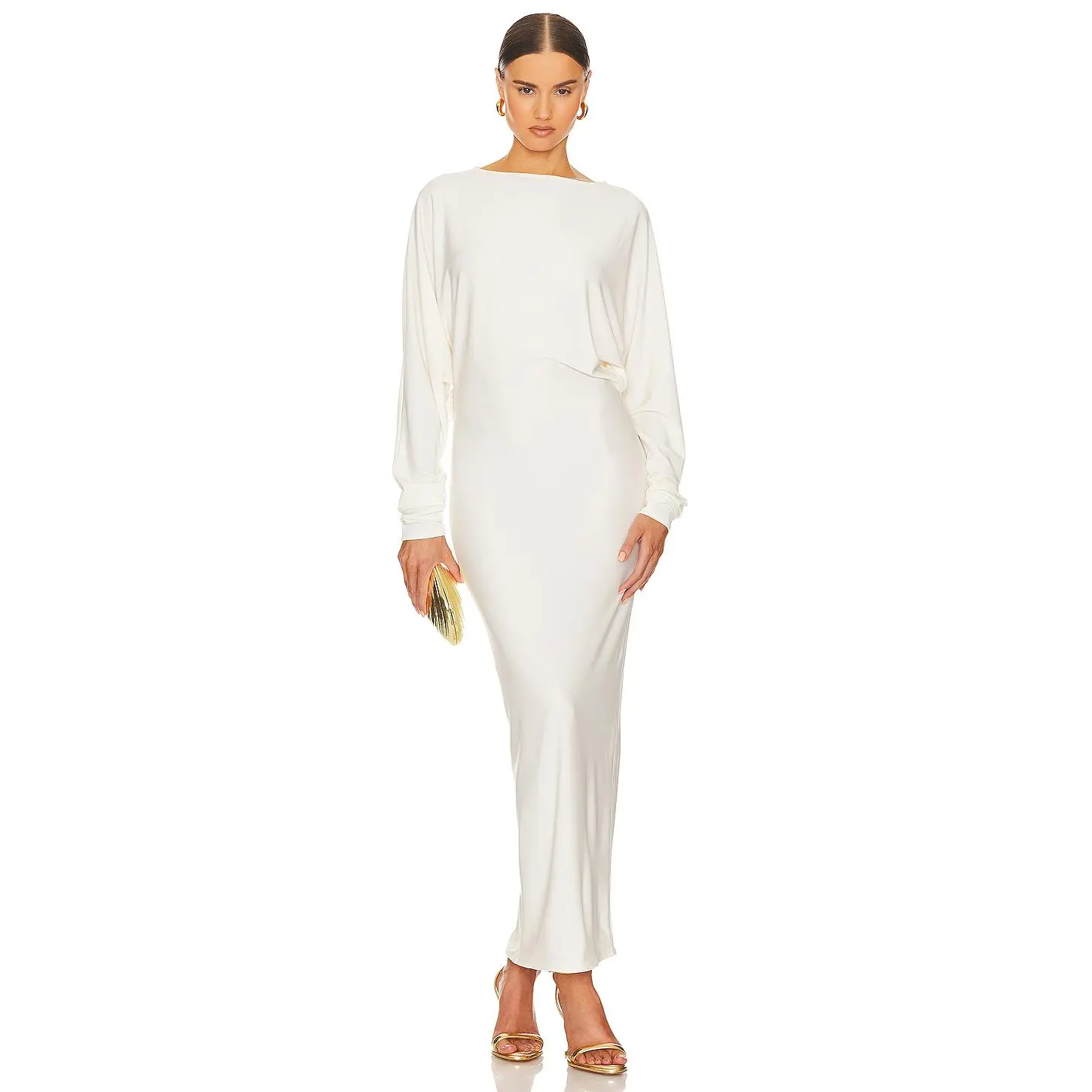 Helsa Matte Jersey Open Back Dress in Ivory
