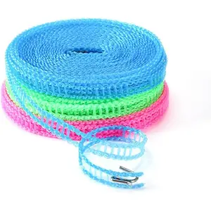 3 Pack of ALINNA Windproof Nylon Clothesline Pink Blue Green Colors Adjustable Clothes Drying Rope Travel Clothes Line Portable Laundry Line for Indoor Outdoor Camping Home Hotel(5m/16.4ft)
