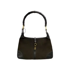 Pre-owned GUCCI leather Shoulder Bags Vintage Bamboo Suede Hobo Bag Authentic Gold Hardware