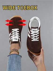 Wide Width Wide Toe Box Women Retro Casual Sneakers, Comfort Spacious Non-Slip Soft Sole Trendy Daily Walking Skate Shoes, Footwear