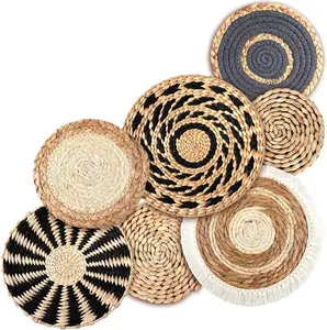 7 count Boho Wall Basket Decor Hanging Handcrafted Seagrass Woven Round Bohemian Basket Wall Decoration Art for Farmhouse  Room Rustic Decorations Table, Multi Sizes(Classic)