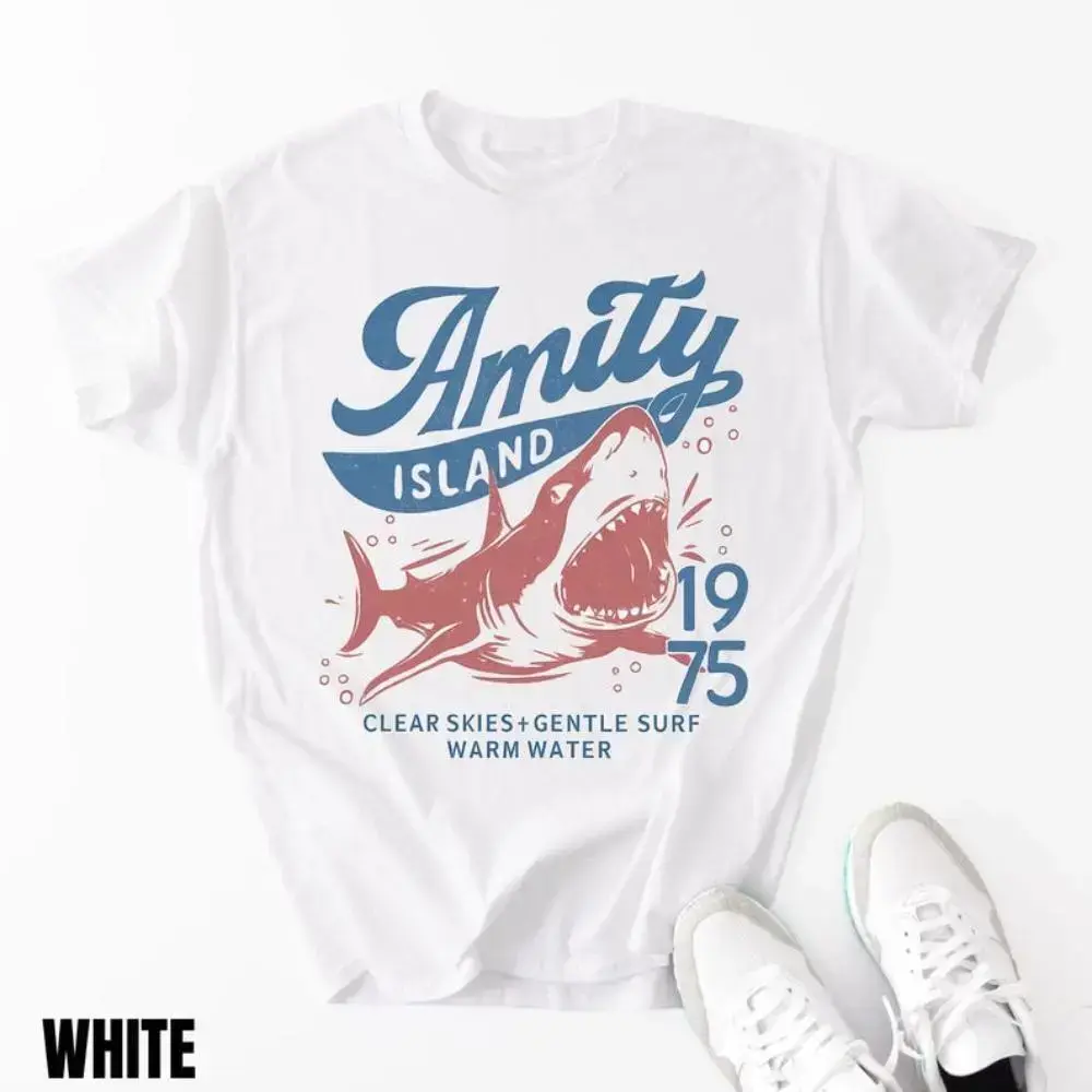 Jaws Amity Island 1975 Unisex Tee, Movie Inspired Gift, Cotton T-Shirt for Film Buffs, Retro Summer Shirt, Vintage Beach Tee1James men's shop