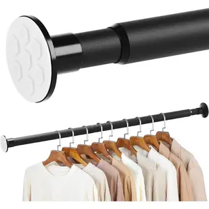 No Drilling Closet Rod, 27.5-82 Inches Hanging Closet Rod for Clothes, Closet Bar & Pole Heavy-duty, Closet Rods for Hanging Clothes For Closet Wardrobes Bathroom Laundry RV Curtains, Black