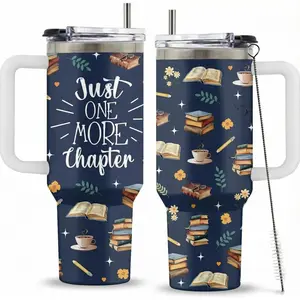 Book Themed Stainless Steel Tumbler Gifts for Booklover, 30oz Water Bottle with Handle and Straw, Birthday Gift Birthday Gifts for Family, Wife, Friends