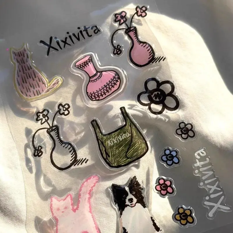 Transparent Jelly Stickers for Mobile Phones, Korean Minimalist Ins Style, Cute Animal & Character-Based Embellishments, Floral Designs, Ideal Gift for Phone Accessory Enthusiasts, Korean Simple Ins Style