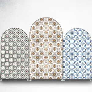 Vintage Geometric Tile Arch Backdrop Cover for Rustic Wedding and Party Decor