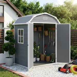 6x4.5 ft Resin Storage Shed with Floor, Outdoor Garden Shed for Backyard, Large Plastic Storage Shed with Double Doors, Weatherproof Tool Shed for Bike, Patio, Lawn