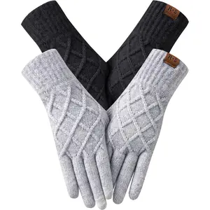 REACH STAR 2 Pairs Winter gloves for women Touch screen Elastic Thermal knit Lining Warm Gloves for Cold weather touchscreen finger
