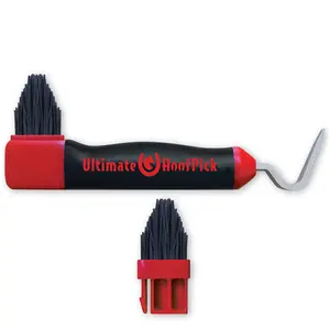 Ultimate HoofPick Plus Red 8.5" Grooming Tool with Replaceable Brush for Equestrian Care