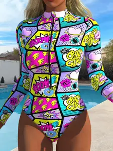 Women's Fashion One-Piece Swimsuit Wetsuit, Swim Bodysuit, Stylish All-In-One Swimwear for Beach & Pool, Comfortable Surfing, Swimsuit Style