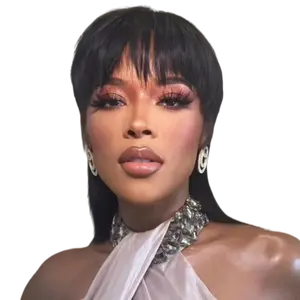 SuperNova 100% Human Hair Mullet Pixie Wig with Bangs | Short Front Long Back Straight Machine Made Put On & Go Wig for Black Women