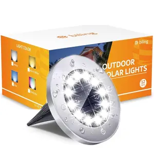 【Christmas Decoration】Biling Solar Outdoor Lights, Bright LED Solar Ground Lights Waterproof, Flat Path Lights Solar Powered for Yard Walkway Garden Driveway