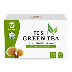 GANOHERB Reishi Green Tea Natural Drink - 20 Packages, Pure Beverage Formula, No Additives, Gluten-Free, Supports Overall Health, Boosts Energy, Promotes Vitality