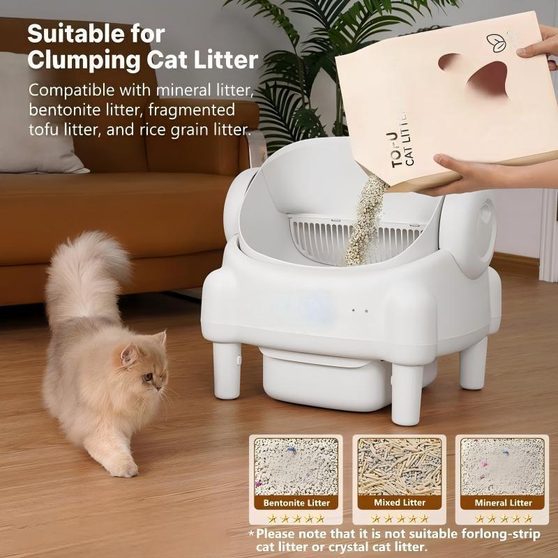 ECORUI Self-Cleaning Cat Litter Box Open Top Automatic with App Control for Multiple Cats Safety Sensors Odor Control Cream White Large Waste Bin Includes 2 Liners