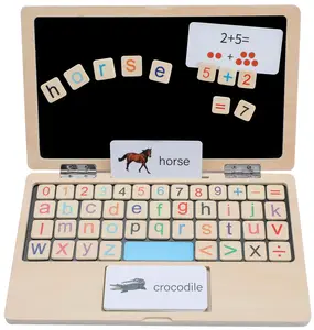 BEKILOLE 11.8" Wooden Laptop Toy For Kids Age 3+ , Ideal Birthday Gift for Boys & Girls,   Pretend Play Toy for Curious Minds