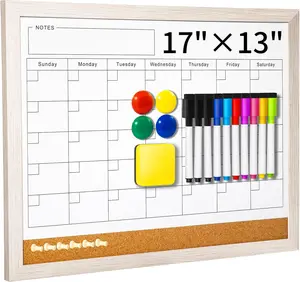 Dry Erase Calendar Whiteboard for Wall - 17x13 Inch Magnetic Whiteboard, Reusable Monthly Planner Board for Home Office