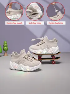 New Children's and Teenagers' Infant Casual Fashion Shockproof Wear-resistant Cool Glowing LED Light Sole Lightweight Breathable Low-top Mesh with Quick Lacing Outdoor Indoor Walking Running Learning Step Sports Leisure Running Shoes