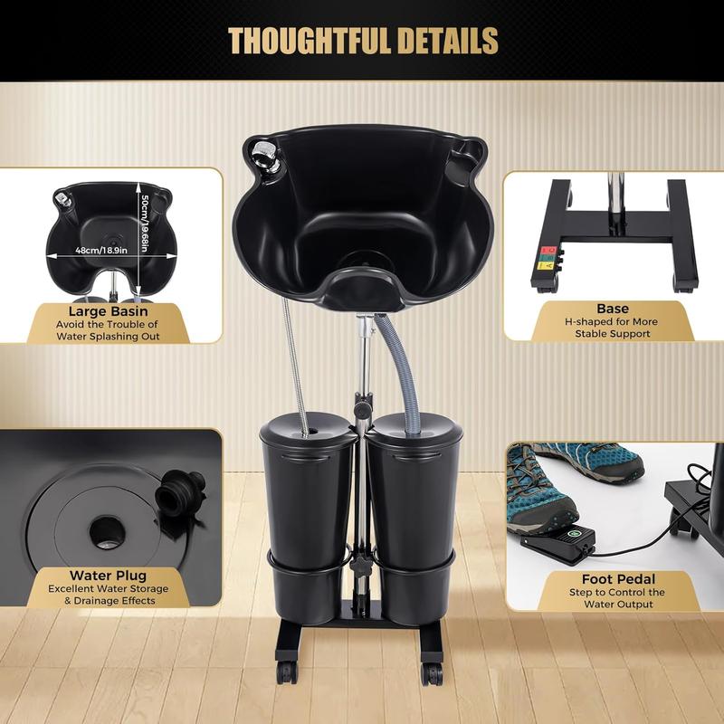 Portable Shampoo Bowl with Electric Pump, Hair Washing Station for Home & Barber Use, Portable Sink for Washing Hair with Dual-Bucket Design, Height Adjustable Stand