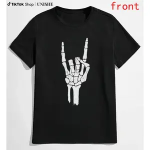 Bold Devil Horns Skeleton Hand T-Shirt – 100% Cotton Fabric