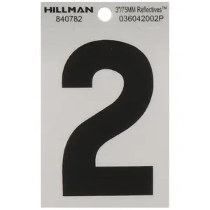 Hillman Group 840782 3 in. Black & Silver Reflective Mylar Square Cut Self Adhesive Number - 2 pack of 6