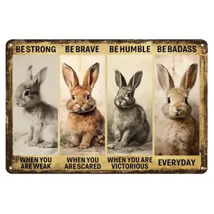Cute Rabbit Inspirational Wall Sign 8x12in BE STRONG BE BRAVE BE HUMBLE BE  Metal Tin Art Rustic Bunny Home Decoration