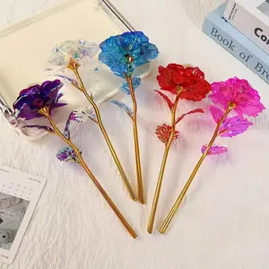 16 Galaxy Gold Foil Artificial Roses - White 16-Piece Set for Weddings Engagements Christmas & Valentine's Day Decorations No Batteries High Quality Plastic Flowers Ornaments