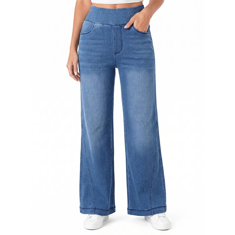 Cicy Bell Women High Waist Stretch Denim Wide Leg Pants Pull On Loose Flare Jeans with Pockets