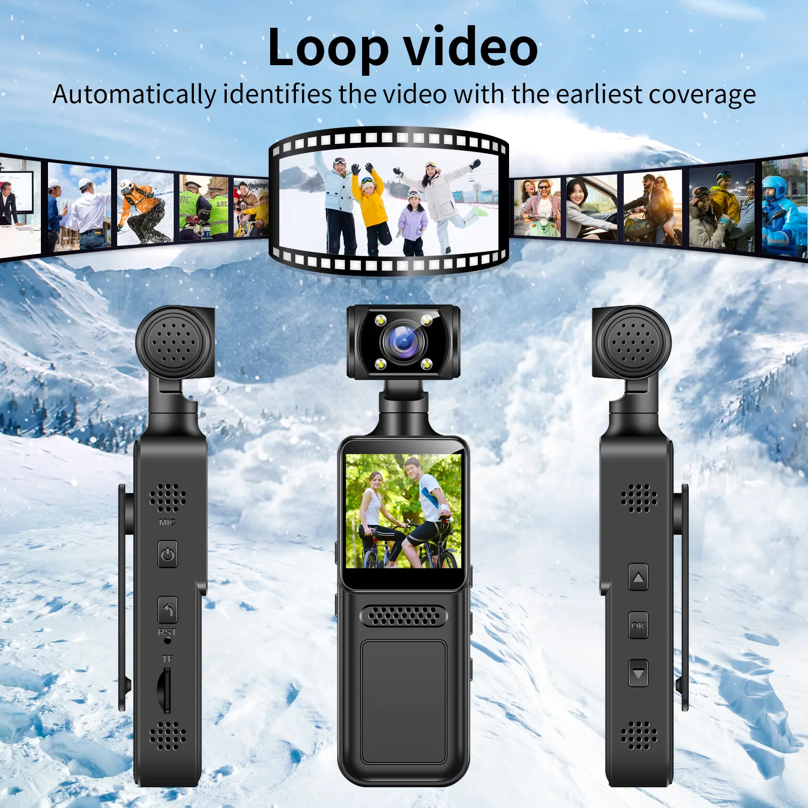 M12 Portable Wearable HD Smart Flip-Screen Action Camera, 64GB Storage, LED Flash Fill Light, Full-Color Night Vision, 180° Rotation, 1.3-inch IPS Screen, Multifunctional, Ideal Mother's Day Gift, Flip-Screen Action Cameras