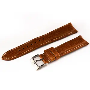 Brown Leather Band With Signed Stainless Steel Buckle - 22mm - For Curved Lugs
