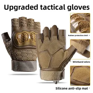 Tactical Motorcycle Riding Half Finger Gloves Impact Protection Anti Slip Off Road Racing Gloves Armored Knuckle Guard Abrasion Resistant Protective Hand Gloves